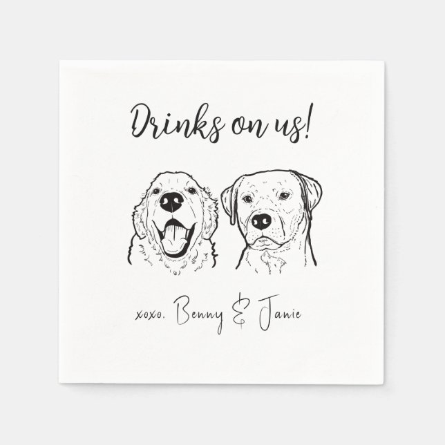 2 Hunde Golden Retriever Drinks bei uns Hunde Hoch Serviette (Vorderseite)