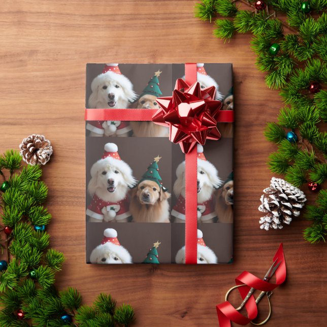 2 Hunde in Weihnachtskostümen Geschenkpapier (Feiertagsgeschenk)