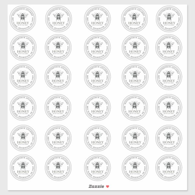 2" Ihr Name hier Editable White Honey Jar Bee Aufkleber (Blatt)