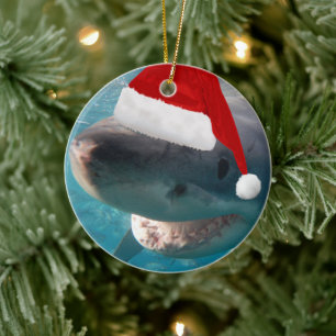 2-in-1 Great White Christmas Sharks Red Weihnachts Keramik Ornament