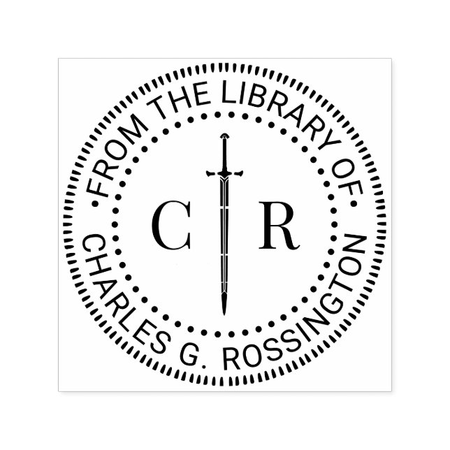 2 Initial Monogram Sword #1 Library Book Name Permastempel (Design)