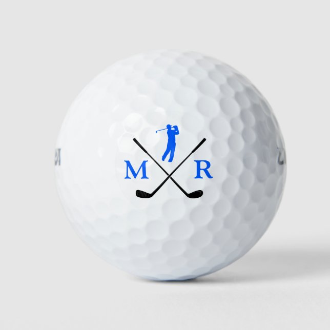2-Initialen Blau Golfer Klassisches Monogramm Golfball (Vorderseite)