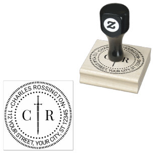 2 Initialen Monogramm Schwert #1 Name Rücksendeadr Gummistempel