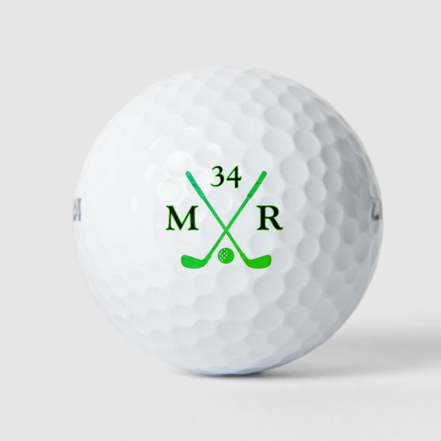 2 Initials Crossed Green Clubs Logo Golfball (Vorderseite)