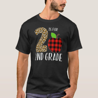 2 Is For 2nd Grade Teacher Leopard Buffalo Plaid S T-Shirt