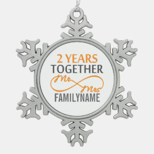 2. Jahr Jubiläum Unendlichkeit Geschenk Mr. und M Schneeflocken Zinn-Ornament