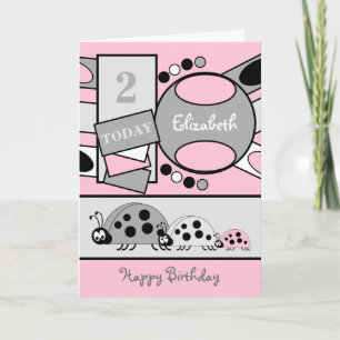 2 Jahre alt Ladybirds pink grau Geburtstag Karte