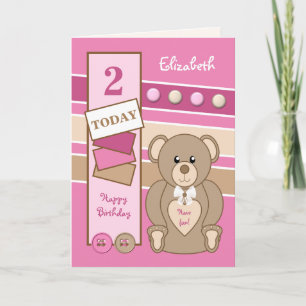 2 Jahre alt Teddy Bären Kinder pinkbraun Karte