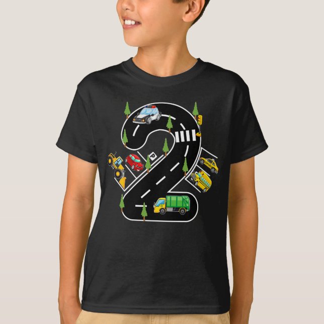 2 Jahre alter Kindergeburtstag Transportfahrzeug T-Shirt (Vorderseite)