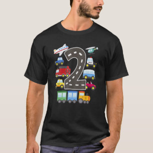 2 Jahre alter Transport Geburtstag Auto Bahn Flugz T-Shirt