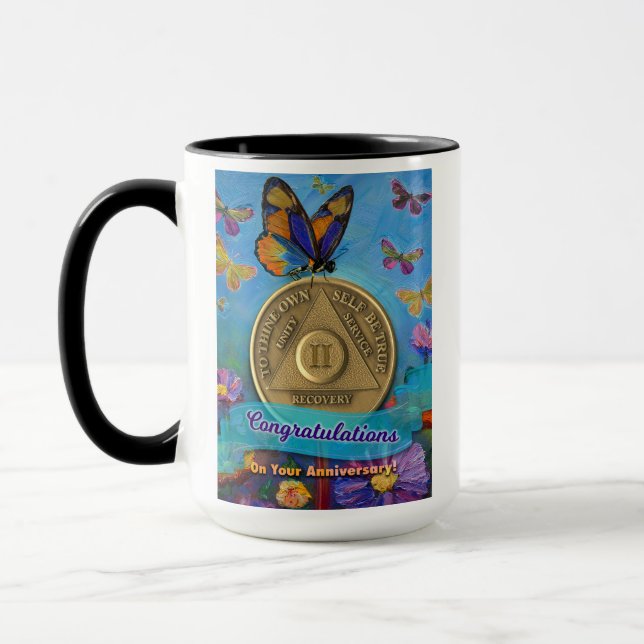 2 Jahre INDIVIDUELLE NAME OM Butterfets Blume Tasse (Links)
