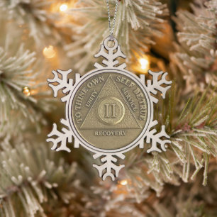 2 Jahre Suchtfrei-Jubiläumsmedaillon Schneeflocken Zinn-Ornament