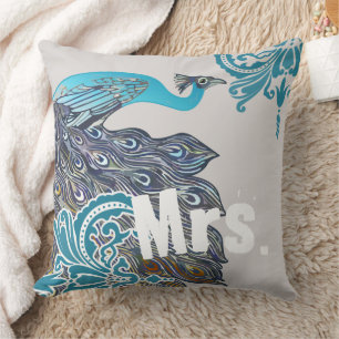 2. Jahrestag ist Baumwolle Teal Navy Pfau Damast Kissen