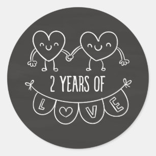 2. Jubiläum Geschenk für ihre Chalk Herz Hand Dra Runder Aufkleber