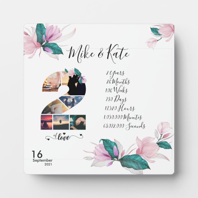 2. Jubiläum glücklich,Collage des benutzerdefinier Fotoplatte (Vorderseite)