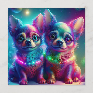 2 junge Chihuahua-Welpen in einer farbenfrohen Wei Einladung