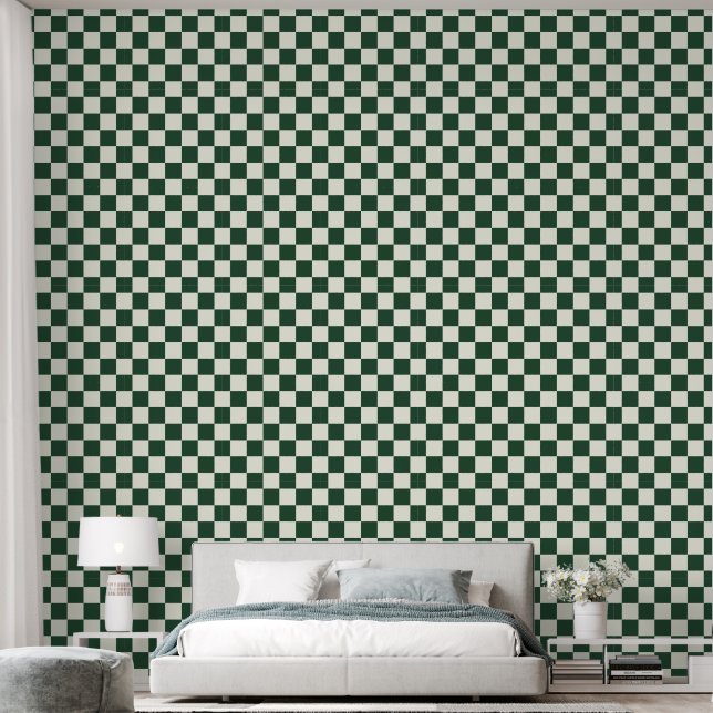 2" Karton dunkelgrün und Elfenbeinweiß Tapete (Schlafzimmer)