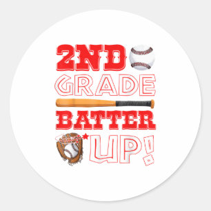2. Klasse Batter Up Baseballspieler Jungen Kinder Runder Aufkleber