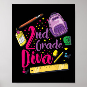 2. Klasse Diva Erster Tag der Schule Girl Kleidung Poster