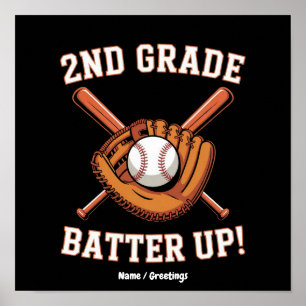 2. Klasse Erster Schultag Batter Up Baseball Schul Poster