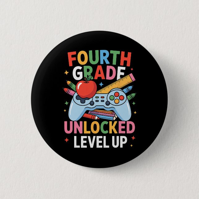 2. Klasse freigeschaltet Level Up Gamer Kids Junge Button (Vorderseite)