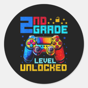 2. Klasse freigeschalteter Gamer erster Schultag Runder Aufkleber