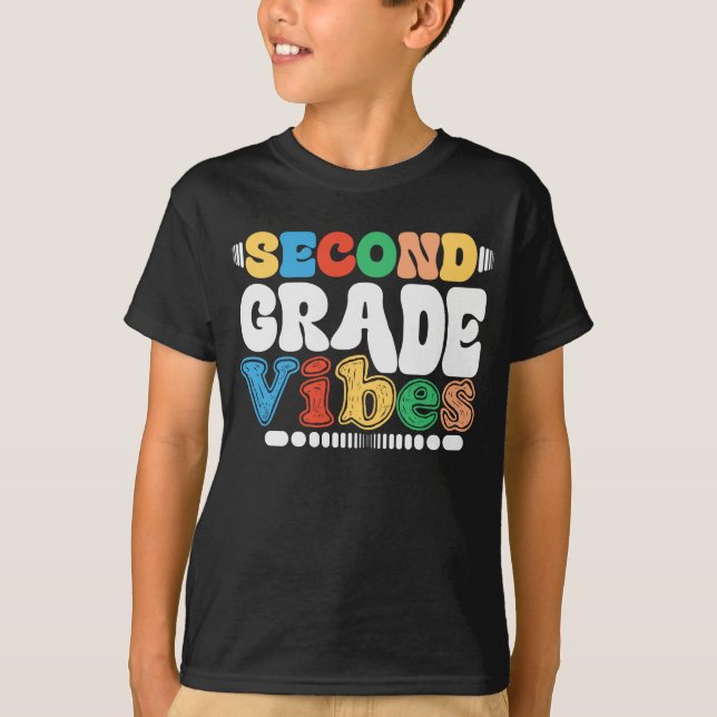 2. Klasse Vibes Funny Back To School Groovy T-Shirt (Vorderseite)