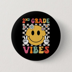 2. Klasse Vibes Mädchen Retro-Lächeln Lehrer-Team  Button