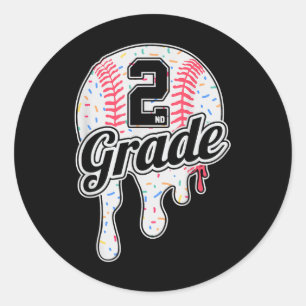 2. Klasse Zurück zur Schule Baseball-Drip-Eis B Runder Aufkleber