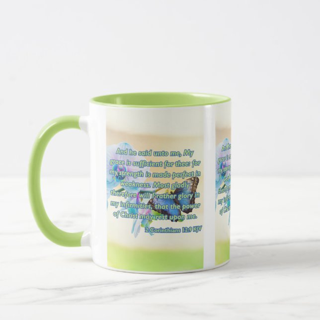 2 Korinther 12:9 Bibelschrift Bild Zwei-Ton Tasse (Links)