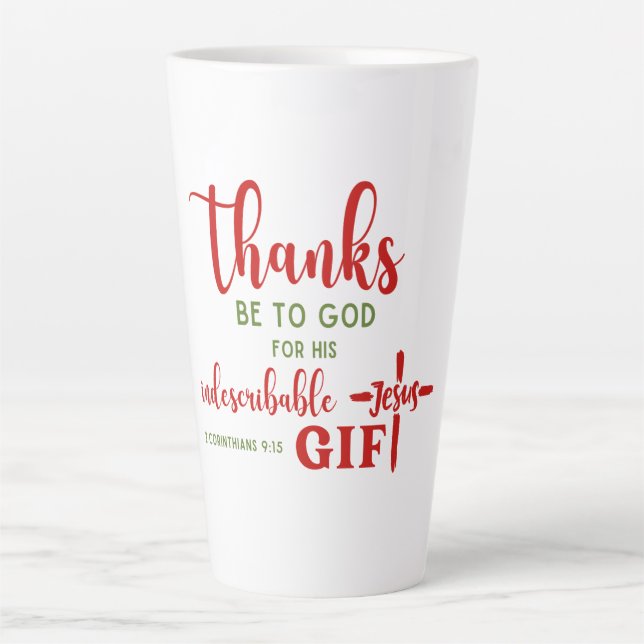 2 Korinther 9:15 Dank an die Gottessprache Milchtasse (Vorderseite)