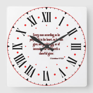 2 Korinther 9:7 KJV Bible Verse Roman Numerus Quadratische Wanduhr