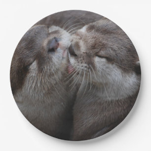 2 Küssen von Otters Wildlife Foto Pappteller