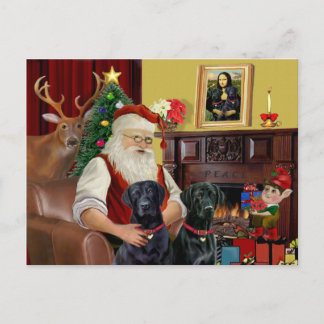 2 Labradors des Weihnachtsmanns (schwarz) Feiertagspostkarte