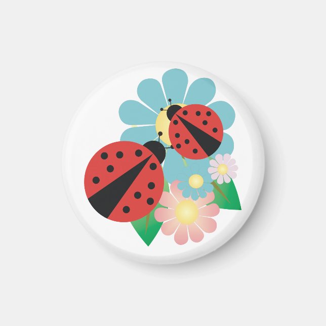 2 Ladybugs und Blume Magnet (Vorne)