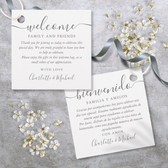 2 Language Wedding Willkommensgeschenk - Beutel Geschenkanhänger (2 Language Wedding Welcome Gift Basket Bag Favor Tags)