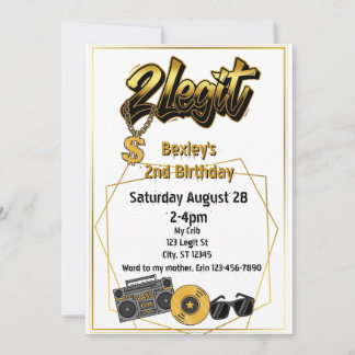 2 Legit, Musical 2nd Birthday invitation Einladung