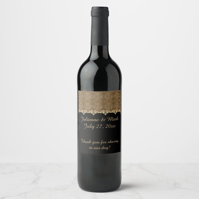 2 Leopard Print Gold Diamonds Bling Weddings Weinetikett (Vorderseite)