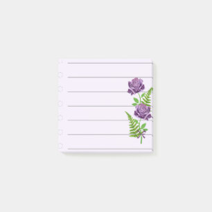 2 lila Rosen mit Farnen Post-it Klebezettel
