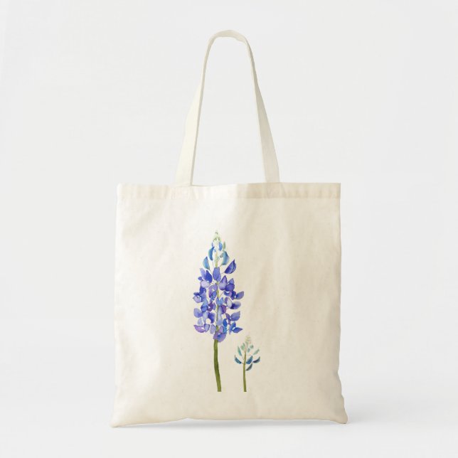 2 lila und blaue botanische Bluebonnet-Wasserfarbe Tragetasche (Vorne)