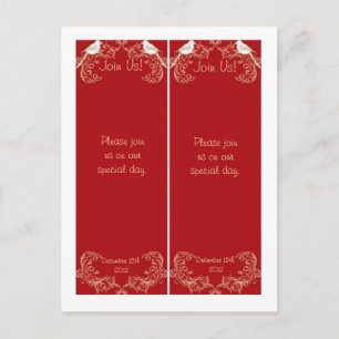 2 Love Birds Crimson/Creme Wedding Lesezeichen Postkarte