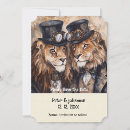 2 Löwen Steampunk Save the Date Einladung