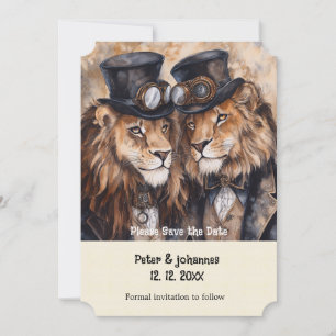 2 Löwen Steampunk Save the Date Einladung