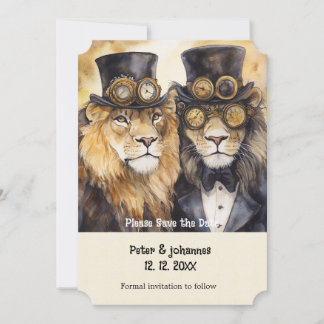 2 Löwen Steampunk Save the Date Einladung