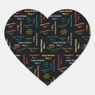 2. Mai, 2 Geburtstagsticker Herz-Aufkleber