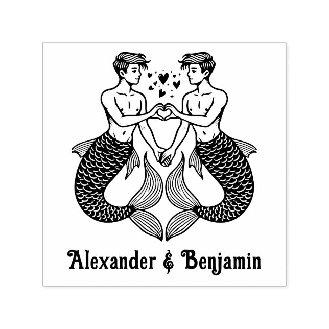 2 Mermen, die ein Herz-Zeichen für Hochzeitselname Permastempel (Design)
