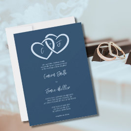 2 Mit Initials Indigo Wedding verbundene Herzen Einladung