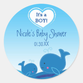 2 Niedliche Blue Whales Baby Dusche Pflegeaufklebe Runder Aufkleber