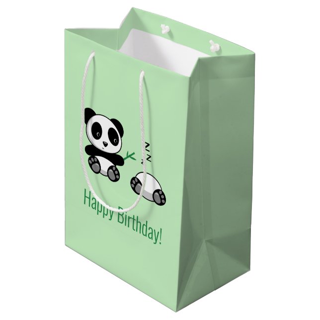 2 Niedliche kleine Pandas auf Green Mittlere Geschenktüte (Rückseite Schrägansicht)
