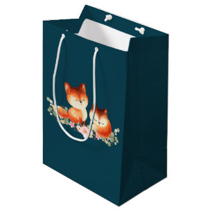 2 Niedliche kleine rote Füchse Wasserfarbdesign Mittlere Geschenktüte